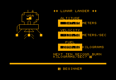 Lunar Lander II game screenshot for Commodore PET